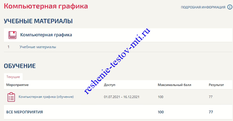Компьютерная графика тест МОИ